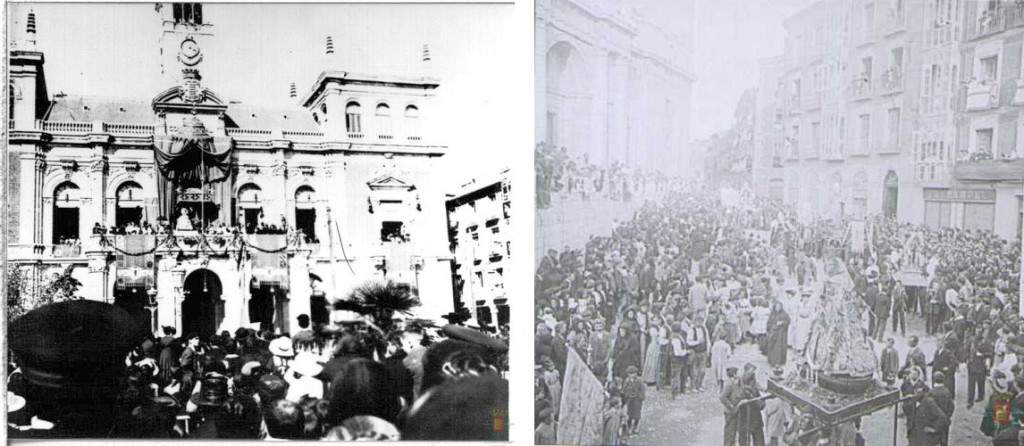 Izquierda: coronación canónica. Derecha: multitudinaria procesión en los años 20.