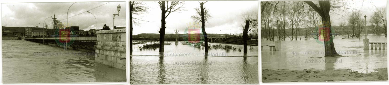 El Puente Mayor, la Rosaleda y el paseo de las Moreras durante la inundación de 1962