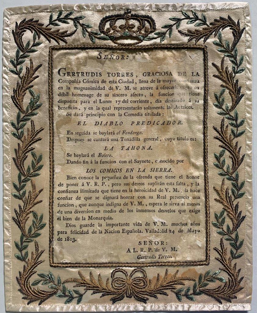 No hay imagen disponible de Programa de la función ofrecida en Valladolid por la actriz Gertrudis Torres a José Bonaparte. 1813